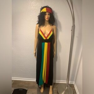 Rasta Stripe Maxi Dress — Black with Red, Yellow & Green